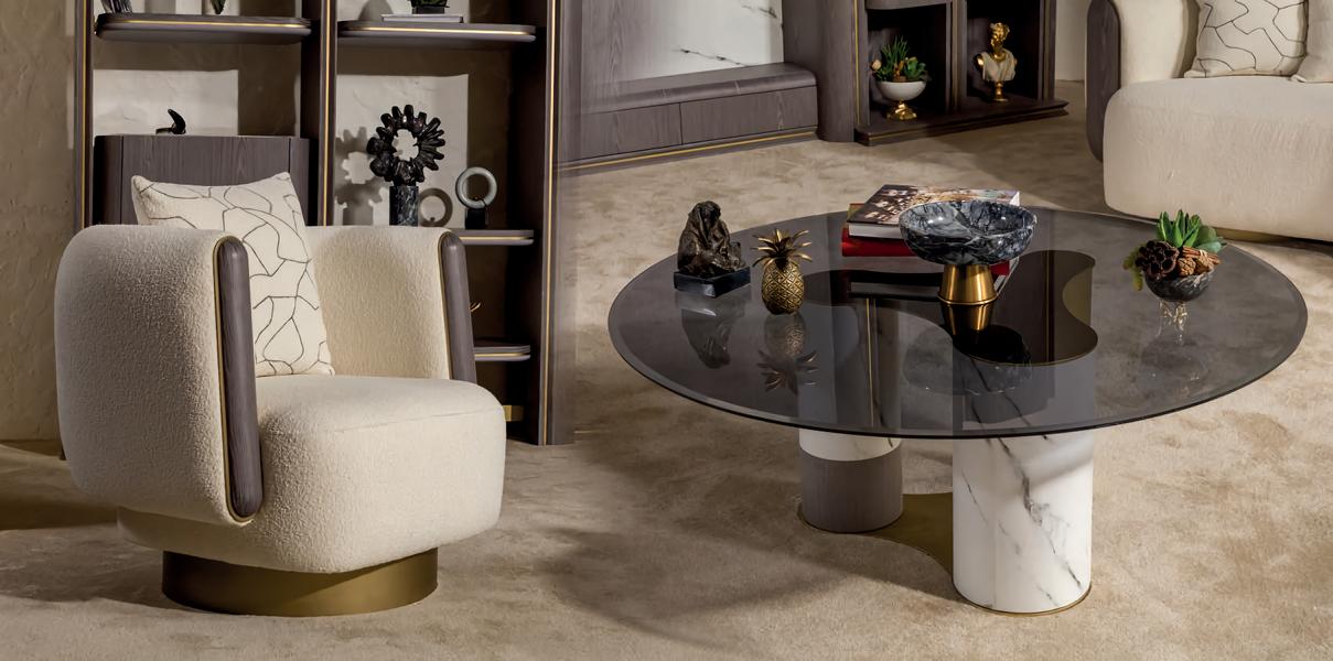 2-piece armchair coffee table living room luxury beige modern solid color polyester new