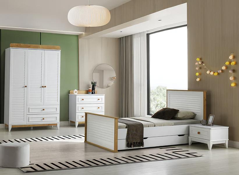 Children\'s Room Set Youth Bed Bed Frame Bed Set 4 Pieces Wood White Bedroom