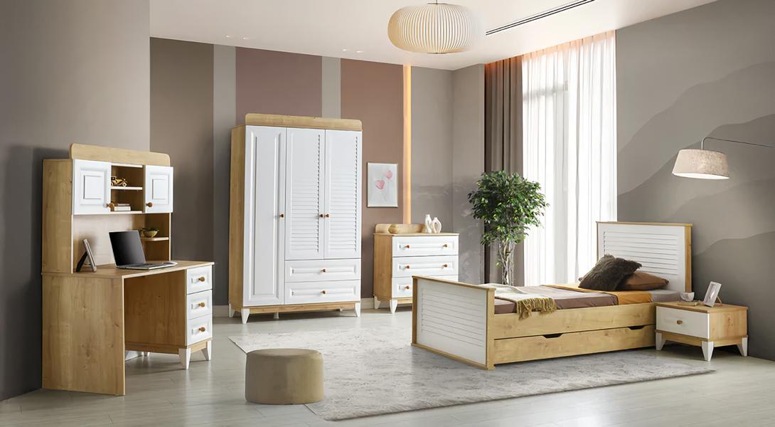 Children\'s room set bed bedside table dresser wardrobe desk 5 pieces.