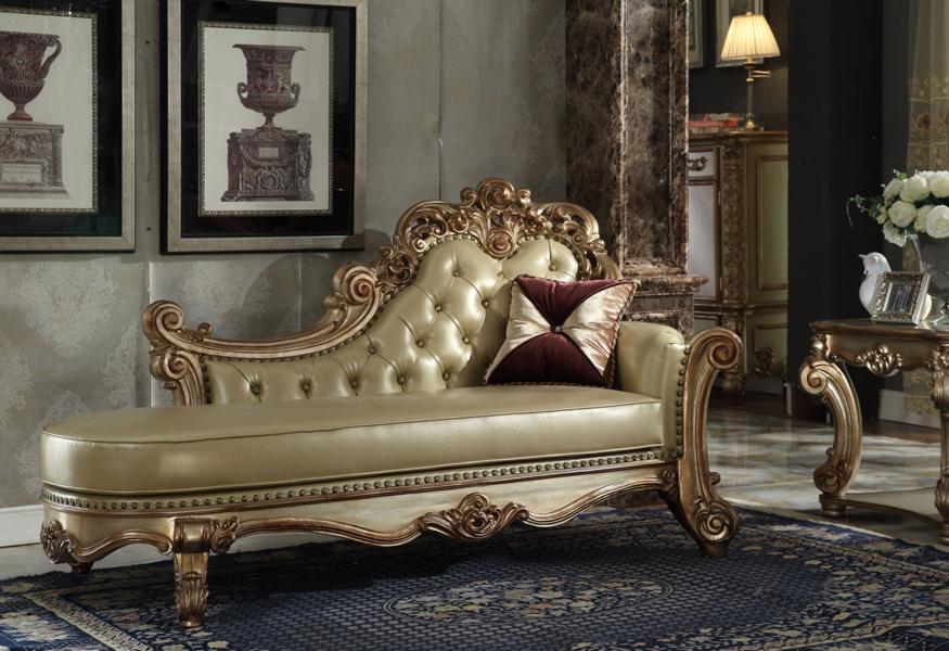 Left-sided chaise lounge sofa button tufting Chesterfield classic gold