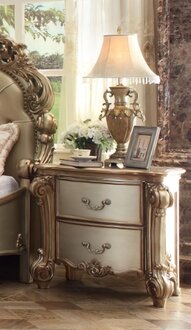 Luxury bedside table with 2 drawers nightstand beige gold