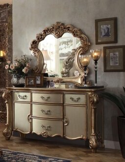 Vanity Table with Mirror Gold Design Luxury Furniture Antique Baroque Style