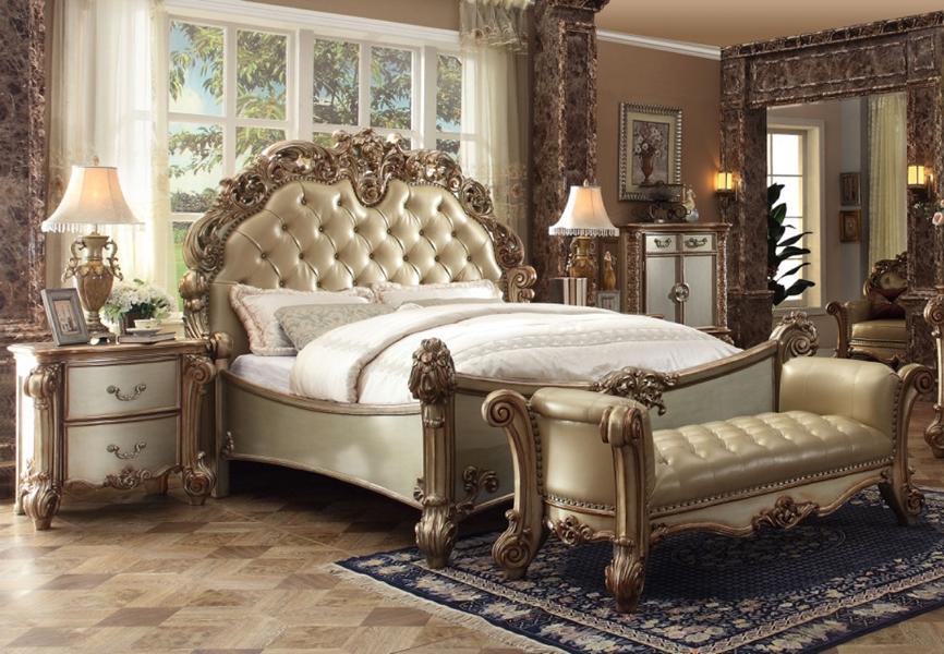 Luxury Classic Bedroom Complete Bed Nightstands Bench Baroque Furniture
