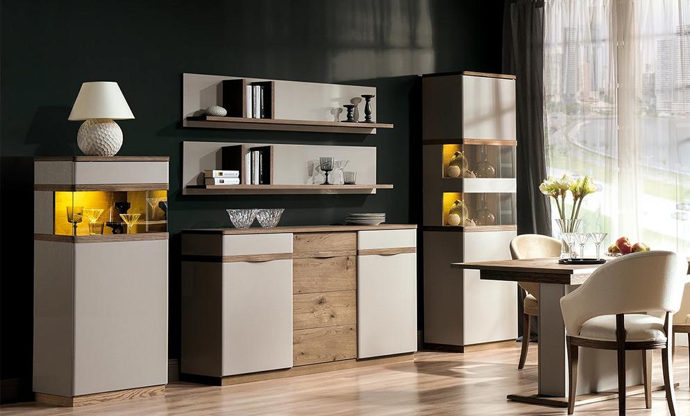 Complete Dining Room Designer Luxurious Wood Sideboard 2x Display Case Set 5-piece