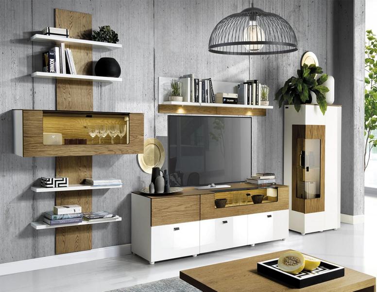 Living Room Set Modern Wooden Furniture Living Wall Shelf Shelves TV Lowboard