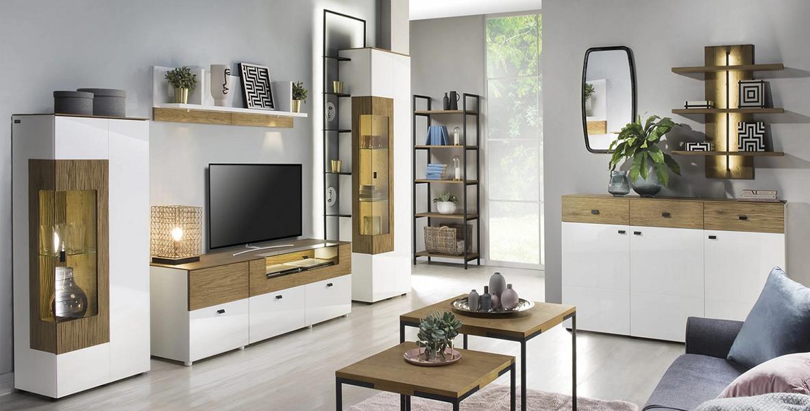 Living room wall modern luxurious TV low board complete set 6 pieces