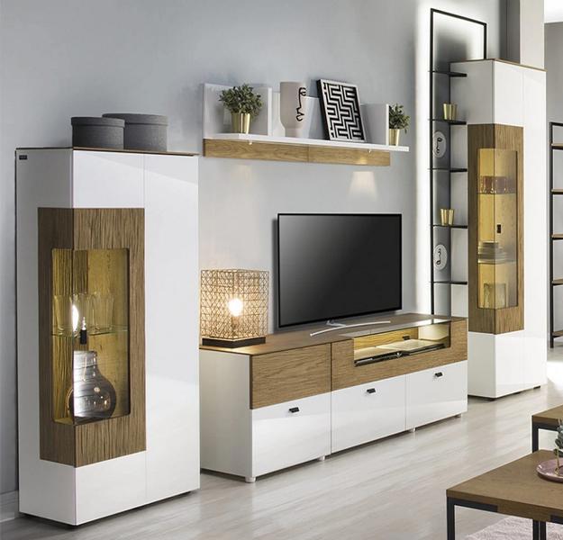 Modern TV Lowboard Set 2x Showcase Luxurious Living Room Wall Shelf Complete