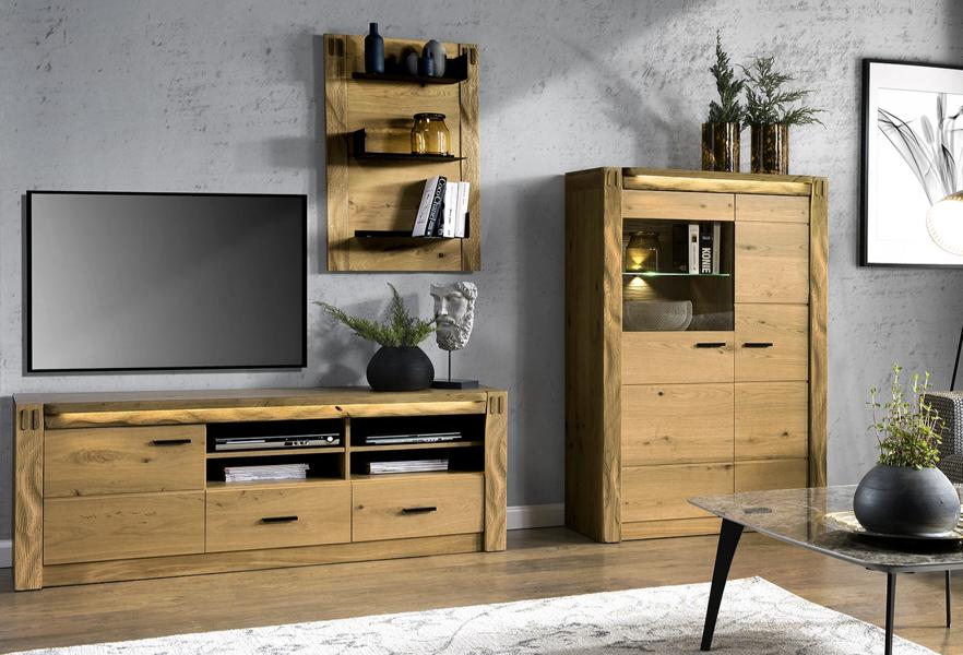 Living Room Modern Wooden Furniture TV Low Board Showcase Luxurious Wall Shelf Set 3pcs