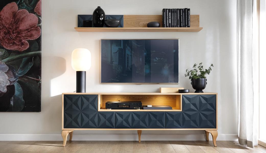 Living Room Set TV Lowboard Luxurious Media Furniture Wood Wall Shelf