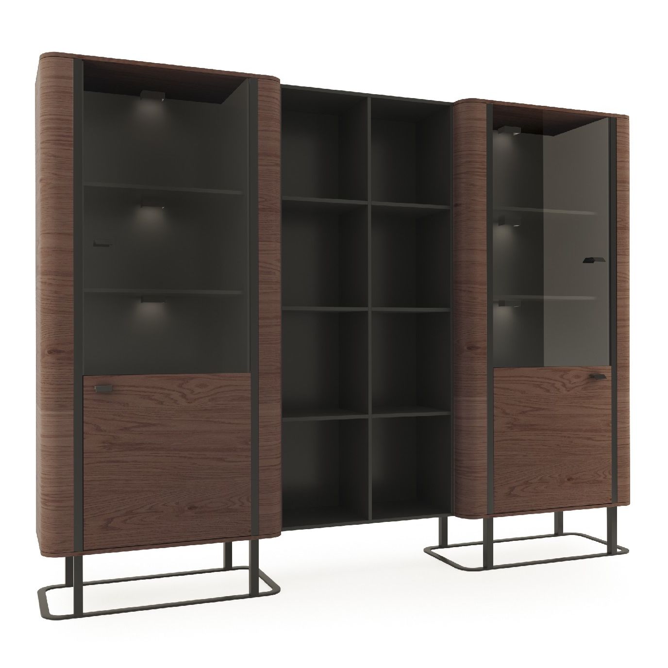 Living room wall designer bookshelf furniture wooden furniture 2x display case set