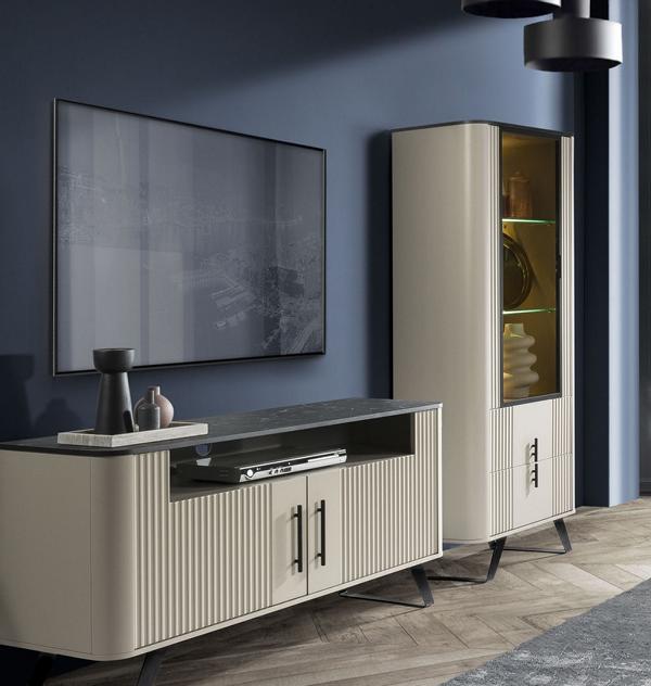 Luxurious modern TV lowboard + display cabinet living room set 2-piece wooden furniture