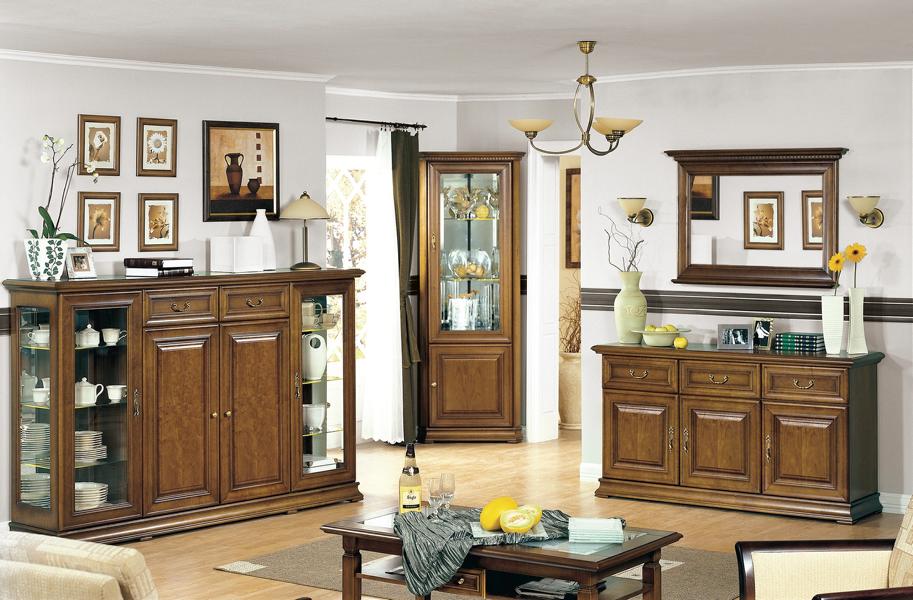 Living room furniture corner display cabinet sideboard with mirror classic buffet set 4-piece