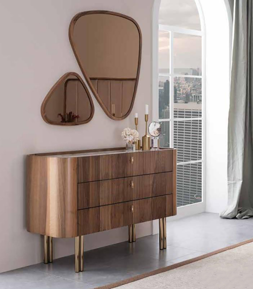 Brown chest of drawers with mirror bedroom modern luxury furniture design