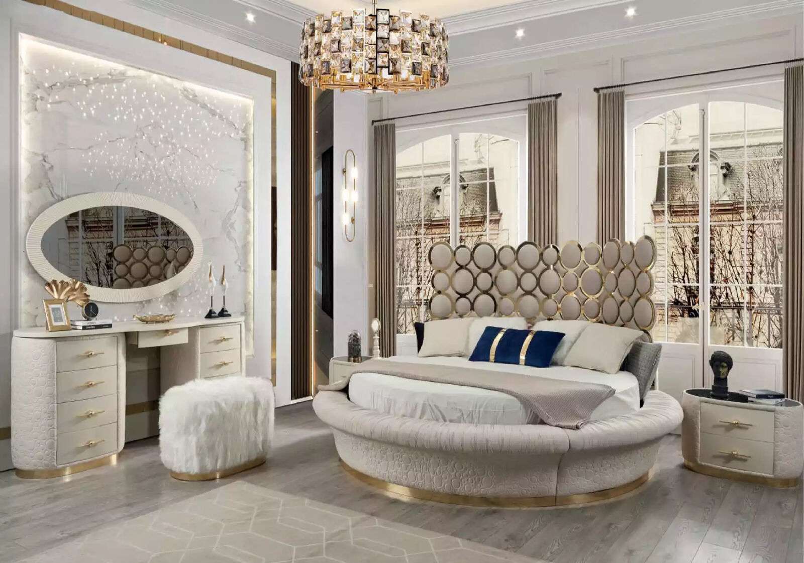 Round Bed Round Design Beds Leather Double Luxury Hotel Frame Sleep on Stock