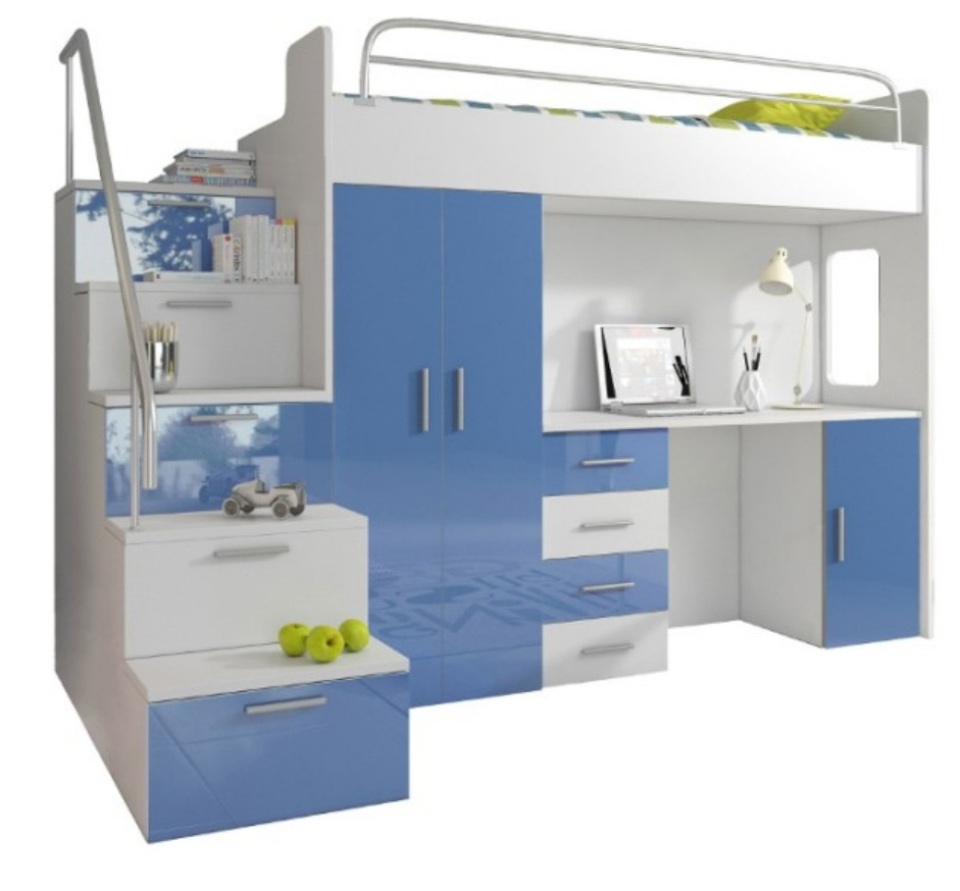 Double bunk bed Bunk bed Youth bed Blue Children\'s room on Stock
