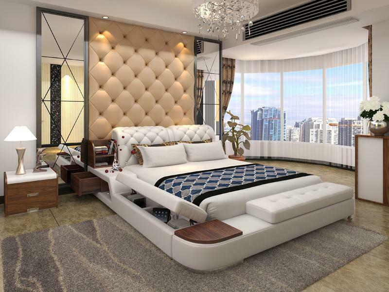Chesterfield design marriage double bed with in modern style 180x200cm size made of leather On Stock