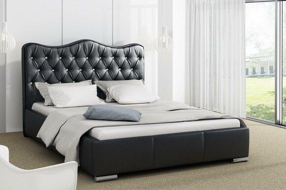 Bed Frame Beds Marriage Bed Modern Bed Faux Leather Upholstered Double Bed Black On Stock