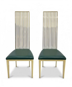 Gold-green dining room high chair 2x single seater wood upholstered chairs On Stock