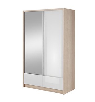 Designer wardrobe in modern style made of MDF with mirror, sliding doors & 2-sliding drawers 130cm