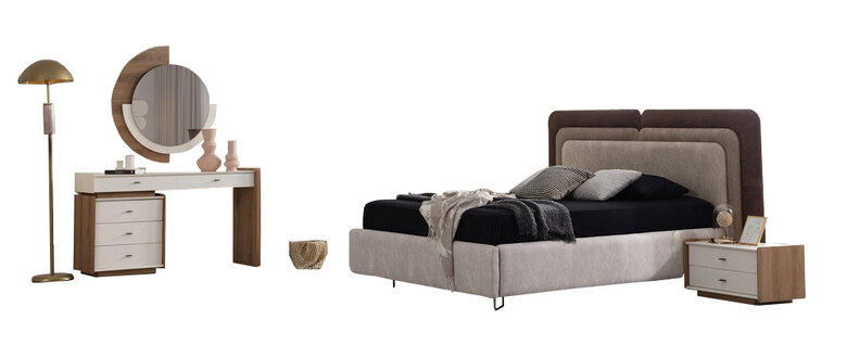 Bright bedroom furniture designer upholstered bed nightstands vanity table