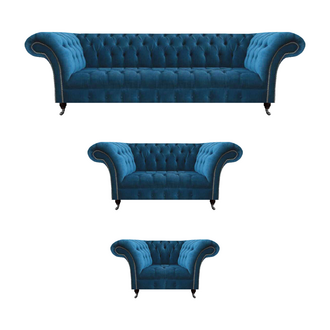 Modern Blue Chesterfield Upholstered Seating Luxurious 4-Seater Sofa