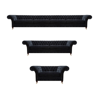 Chesterfield black fabric set four-seater couch two-seater armchair