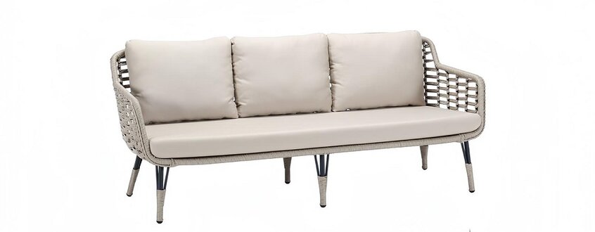 Beige 3-Seater Luxury Sofa Upholstered Furniture Rattan Terrace Design High-Quality Furniture