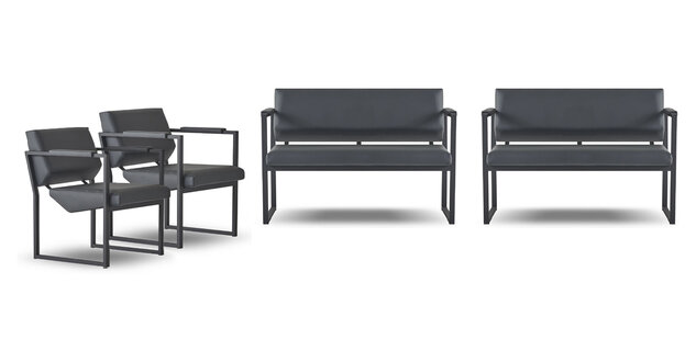 Black home office designer seating elegant 2-seater 2 leather armchairs