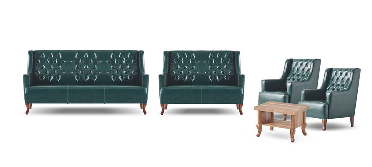 Complete Sofa Set 3-Seater 2-Seater Armchair Wooden Coffee Table Chesterfield