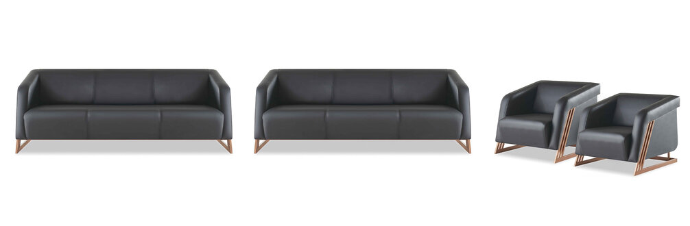 Complete Sofa Set 3-Seater Armchair Seating Furniture Black Leather Sofas Soft