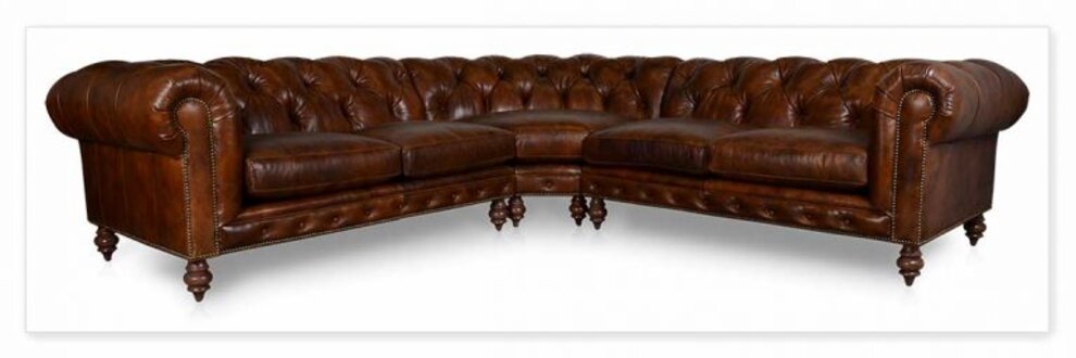 Chesterfield Corner Sofa L-Shaped Brown Luxurious Faux Leather Comfortable Couch With Cushions