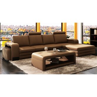 Elegant designer XXL big sofa leather sofa couch living area Franco L-shape