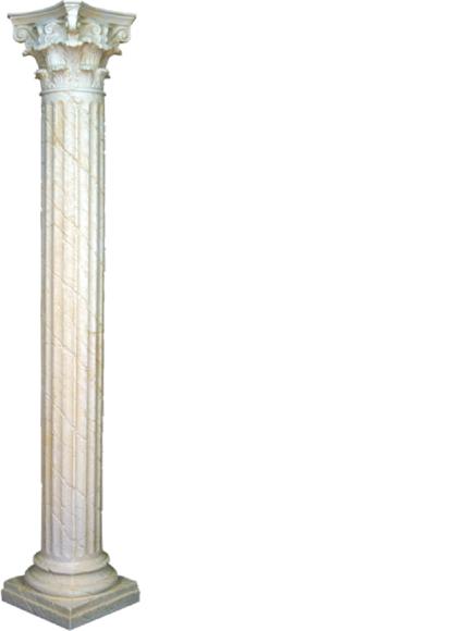 Decorative high column in antique greek corinthian order style with natural obsolescence 224cm height