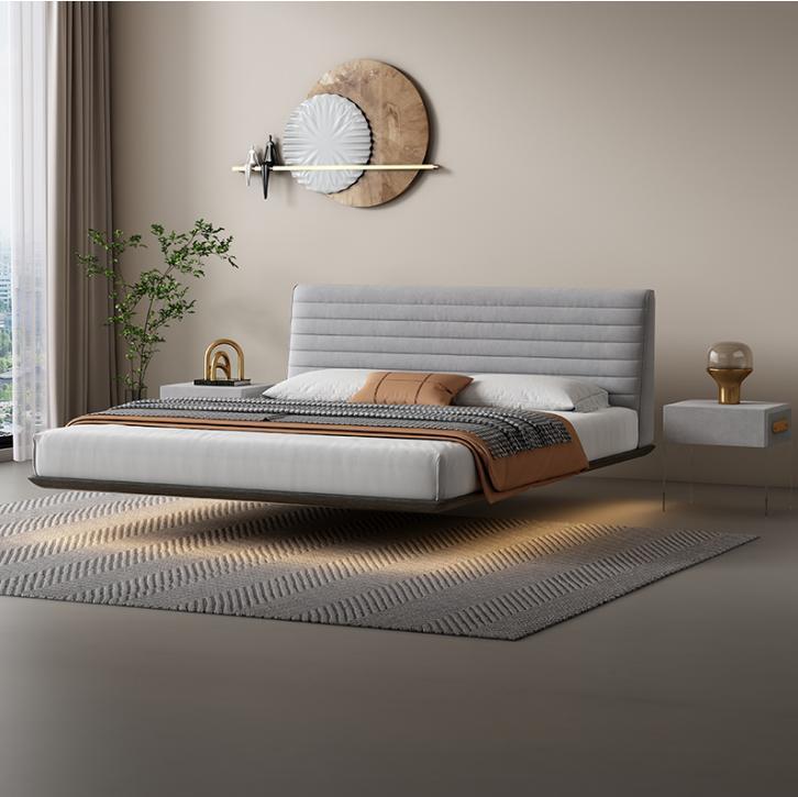 Gray Wall Bed Designer Bedroom LED Beds Modern Double Beds