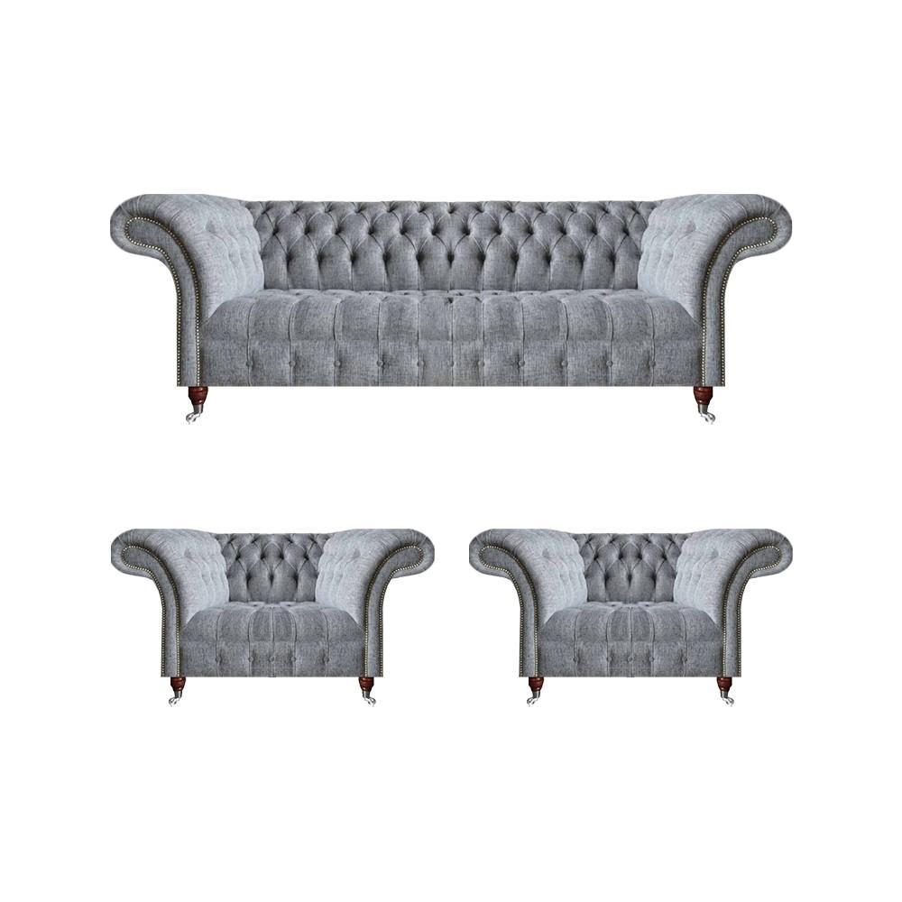 Living room gray sofa set 3-piece Chesterfield upholstered sofa design furniture