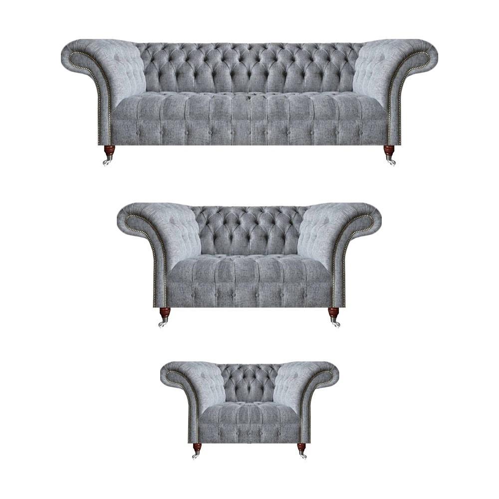 Chesterfield Gray Sofas Complete 3-Piece Armchair Design Furniture Sofa Set