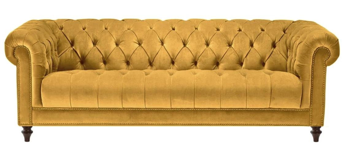 Yellow Three Seater Fabric Living Room Design Couches Upholstery Sofas Chesterfield