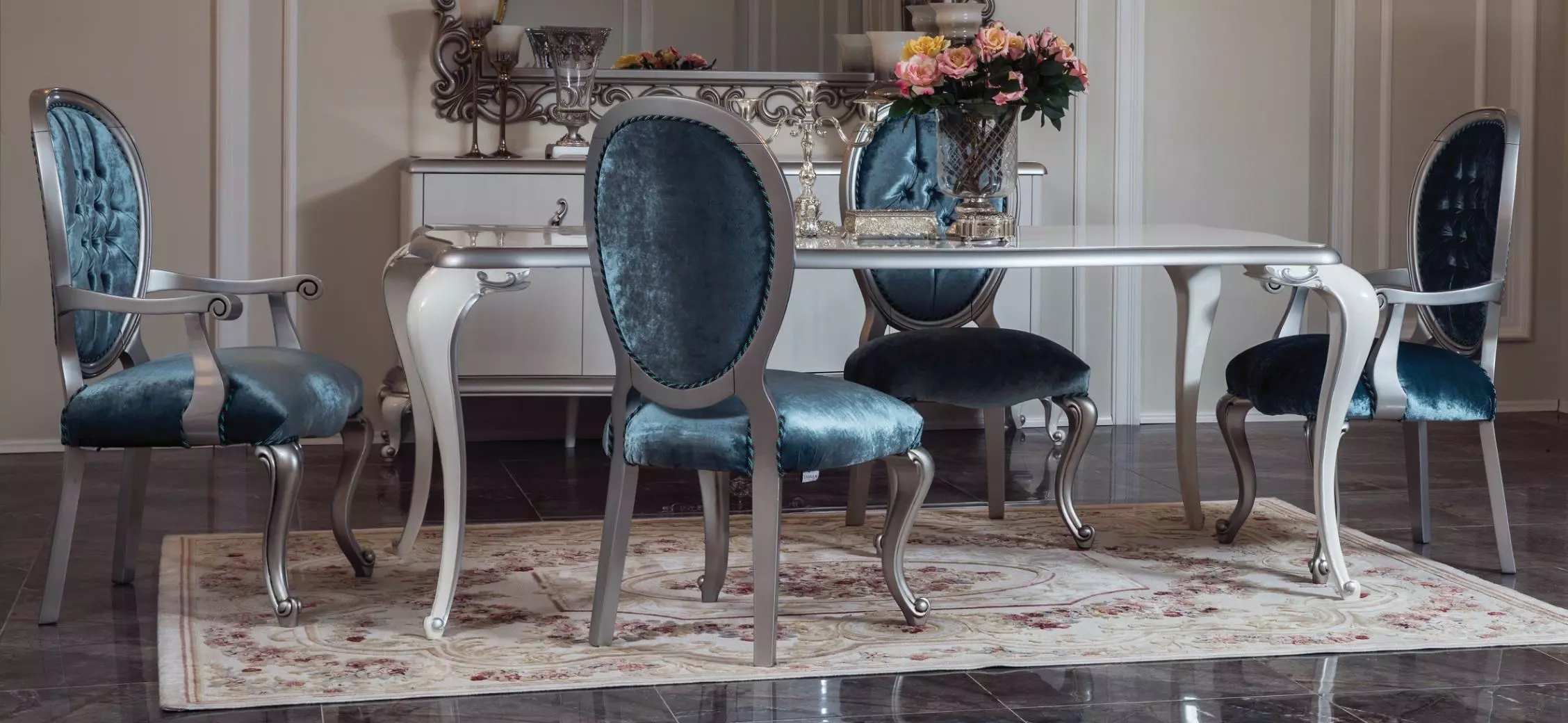 Dining Room Table Set Classic Chair 4x Chairs 5pcs Set Seating Group