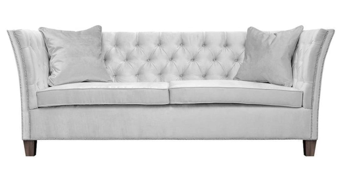 Sofa Beige Chesterfield Three-Seater Upholstered Furniture Hotel Practice Living Room Velvet