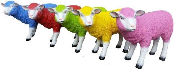 Abstract multi colored decorative garden sculpture designed as sheep 35 x 55cm