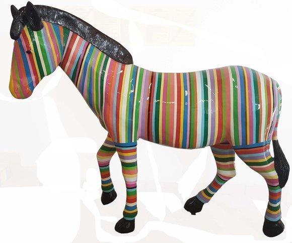 Abstract gloss colorful stripes painted horse figurine 167cm height A752