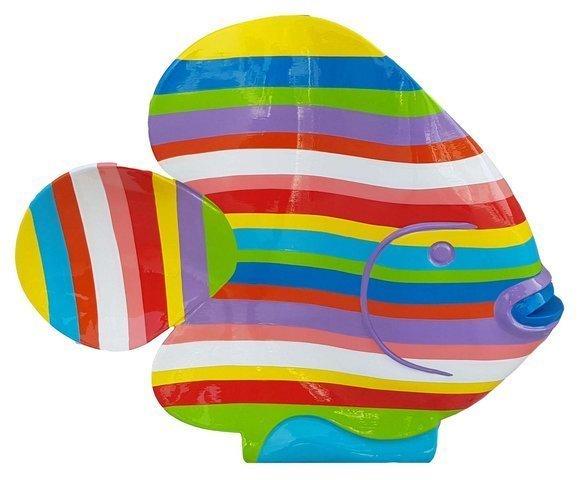Modern style decorative abstract sculpture designed as a cartoon fish with colorful stripes 50 cm
