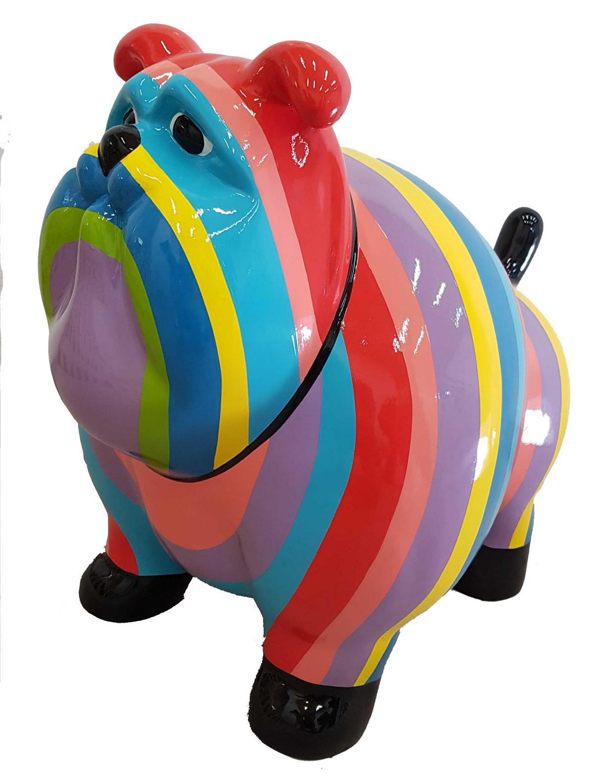 Modern style abstract decorative garden sculpture designed as cartoon mastiff dog figure with colorful stripes 63cm