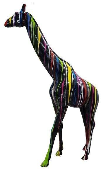 Full black painted gloss horse figure with colorful abstract stripes 320cm height
