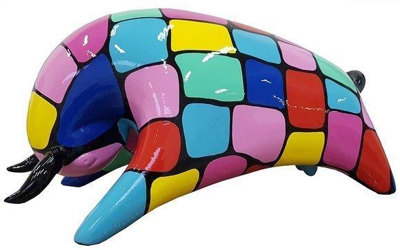Modern style abstract decorative sculpture designed as multi-colored bull figure 25x50cm