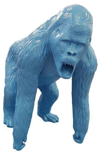 Decorative sculpture designed as abstract light blue colored gorilla figure 130cm height