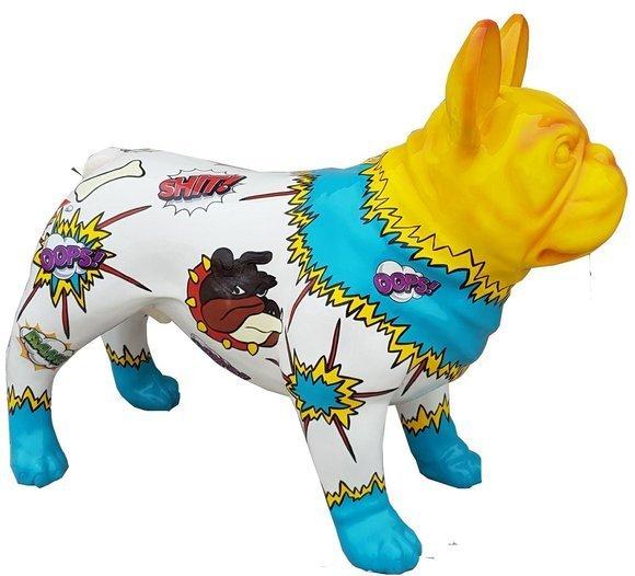 Modern style decorative colorful sculpture designed as dog figure with comics pics