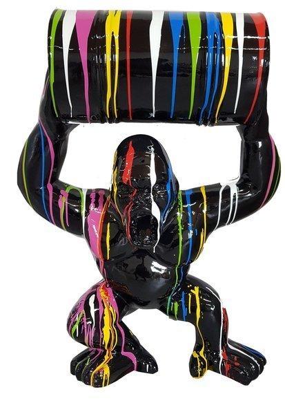 Abstract decorative modern sculpture designed as black colored gorilla with a box 100cm height