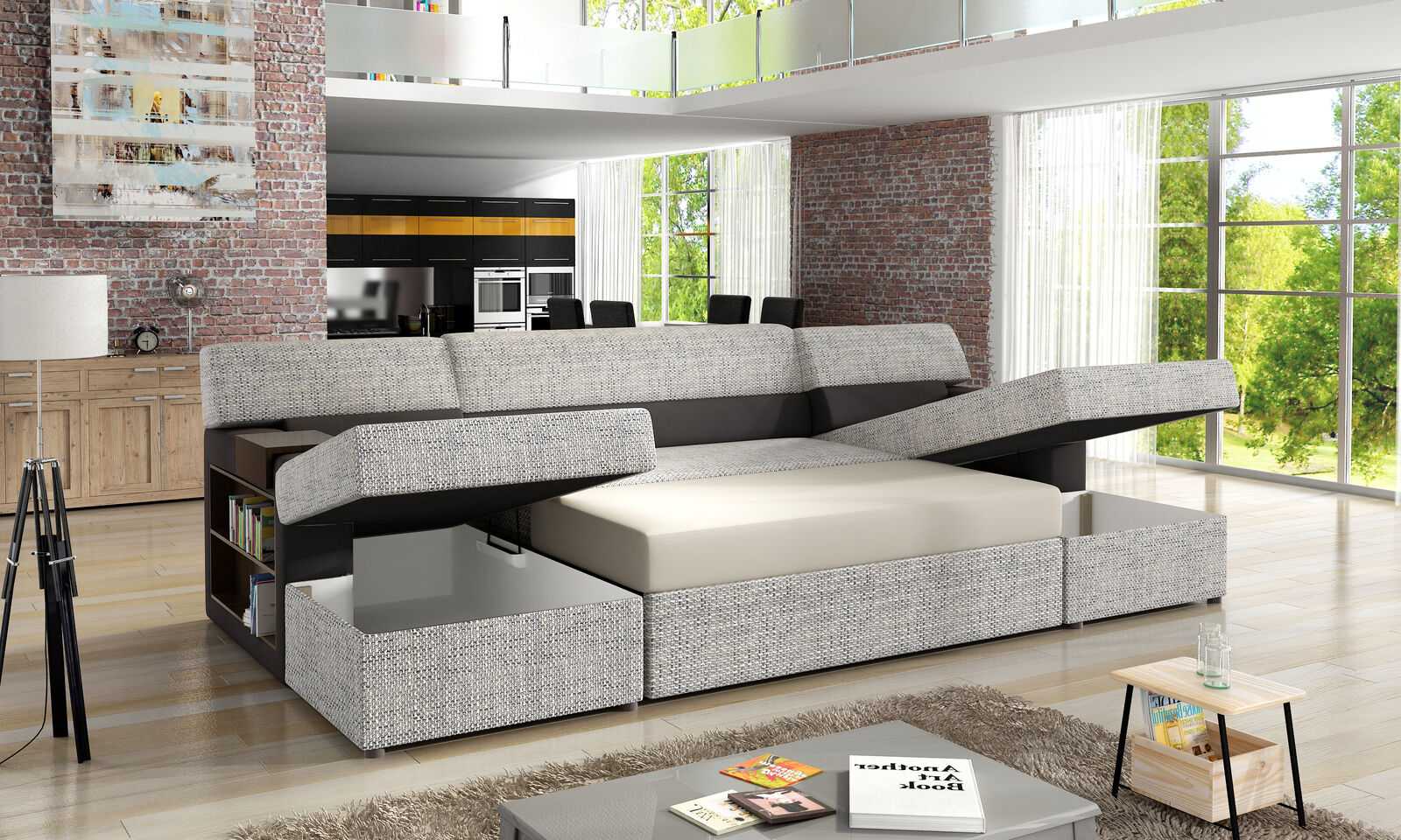 Design Corner Sofa Markos U-shape Bed Function Couch Tweeter Leather Textile Sofas New