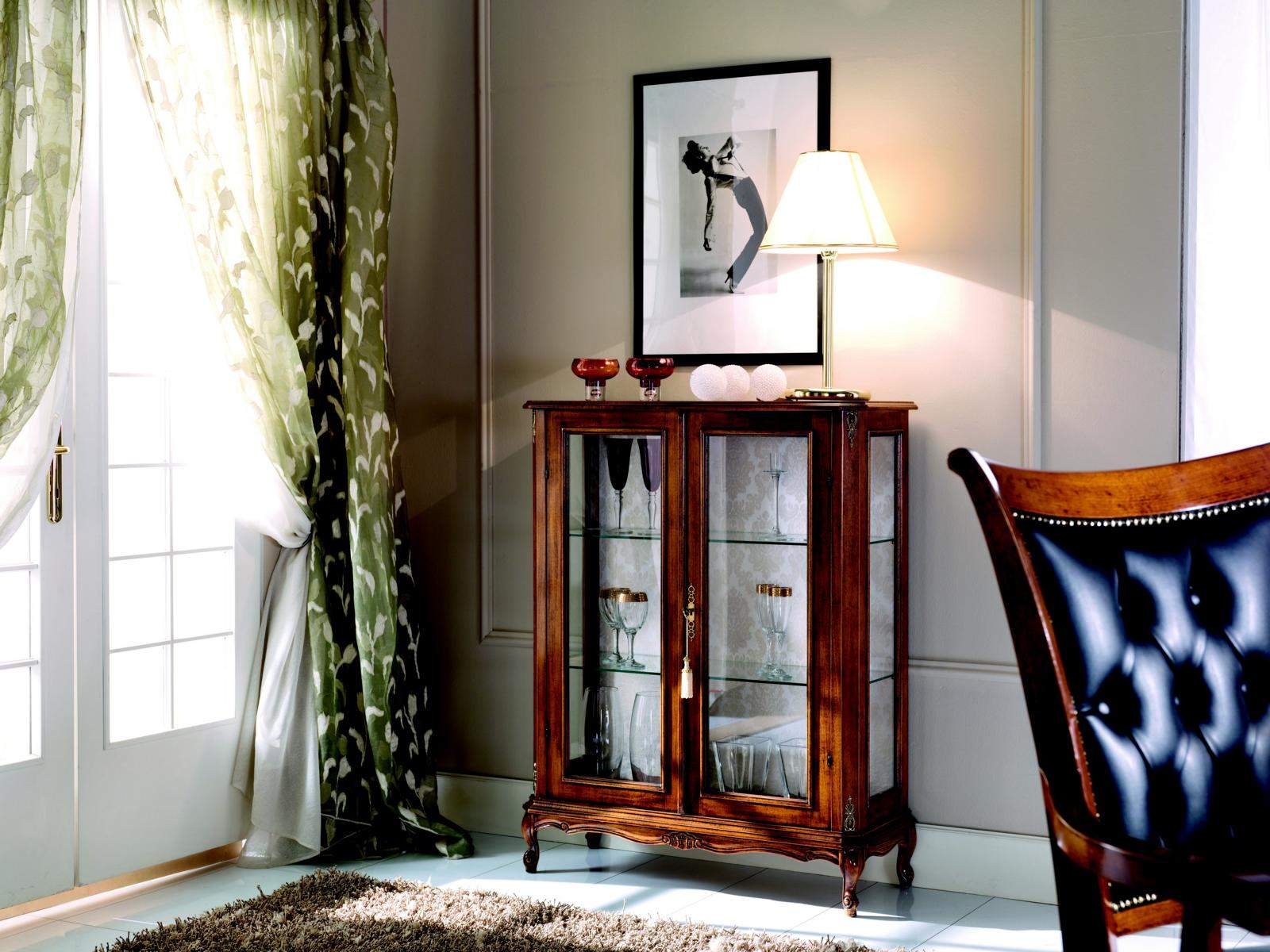 Designer Non Showcase Wood Brown Sideboard Glass Doors Luxury Italian Furniture